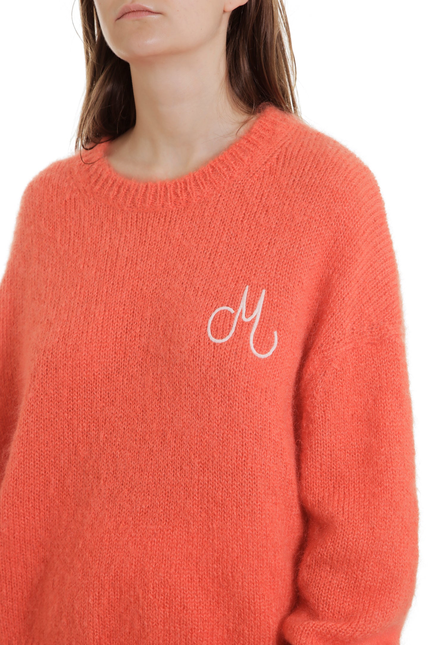 Pull mohair orange brodé