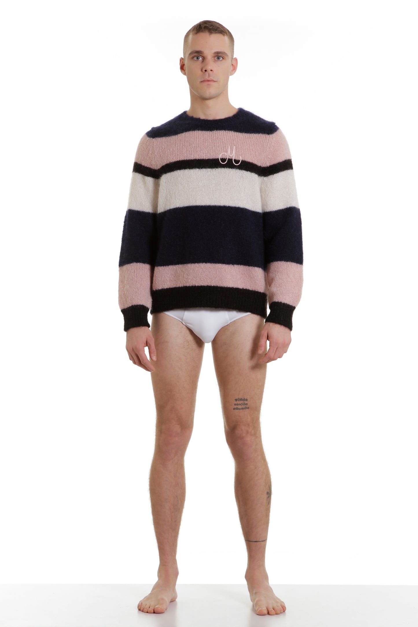 Pull mohair rayé brodé