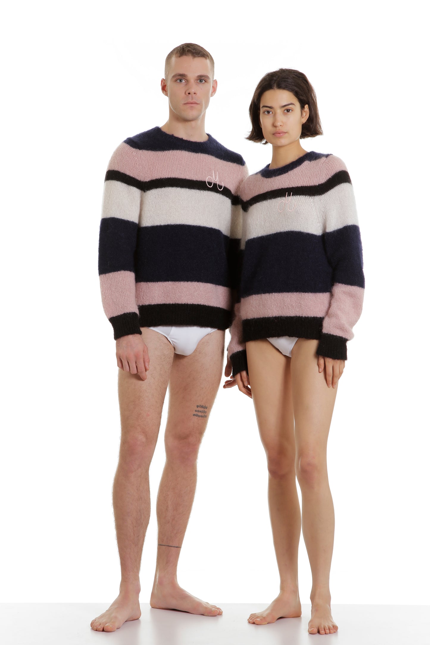 Pull mohair rayé brodé
