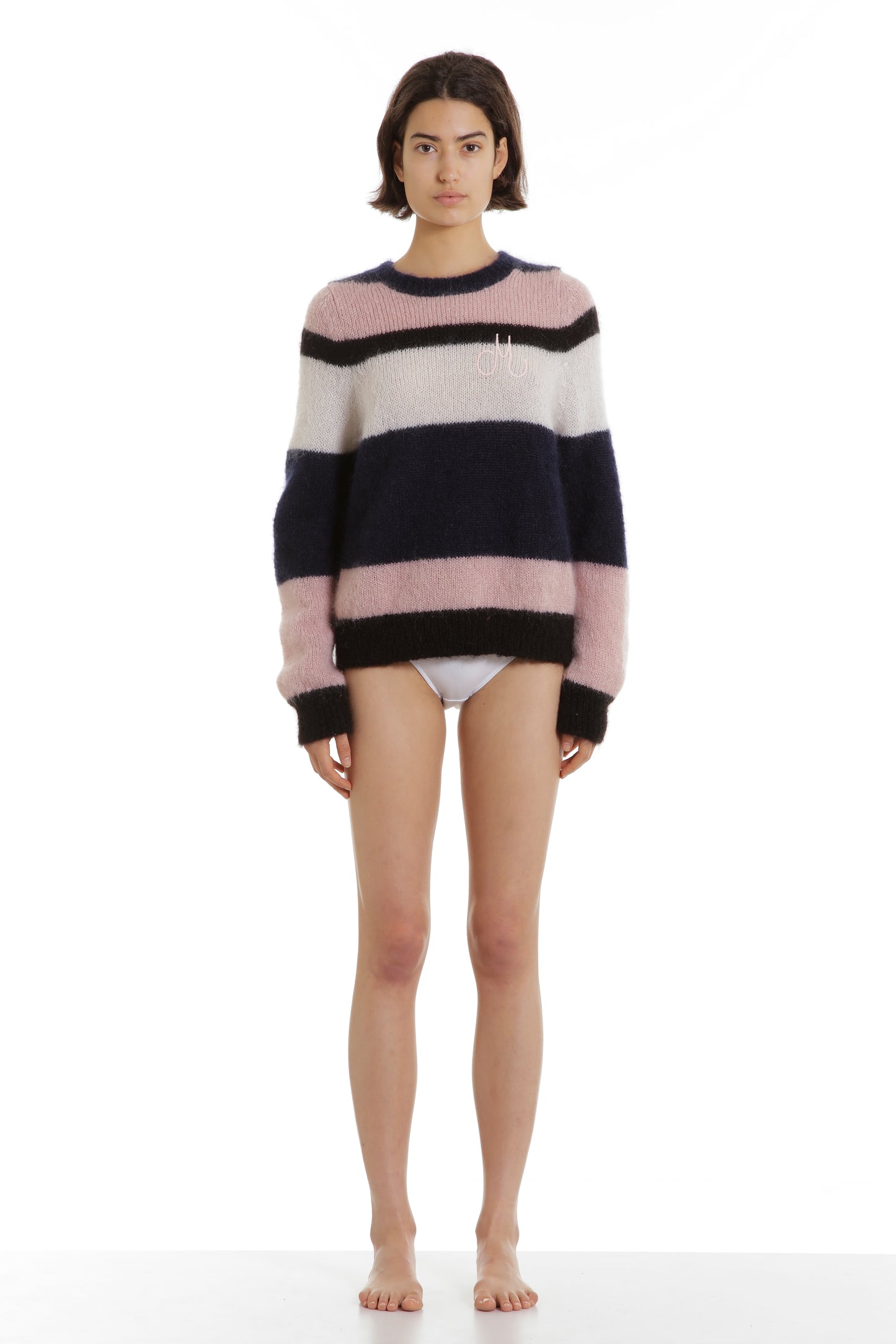 Pull mohair rayé brodé