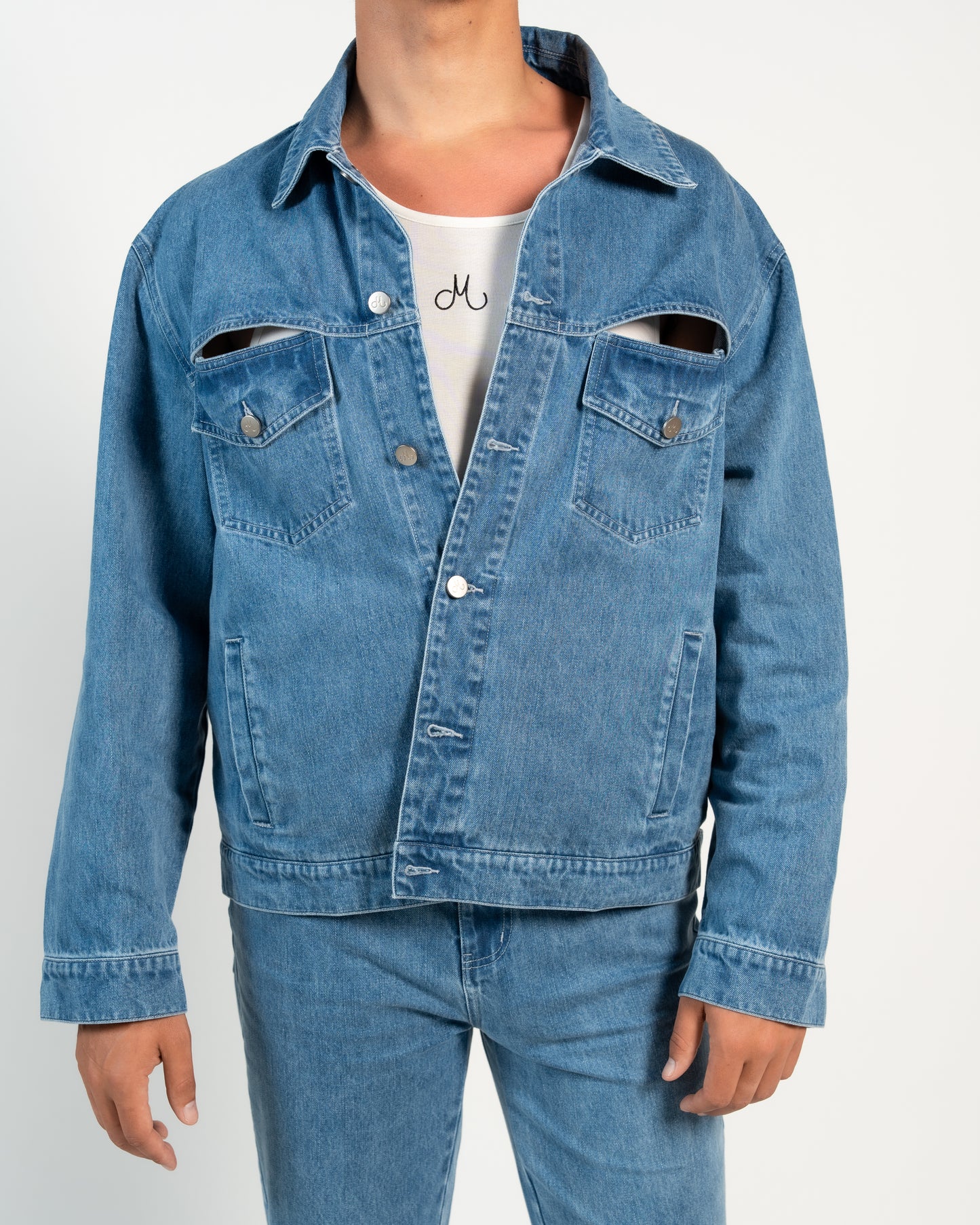 Veste en jean à fentes Bleu jean