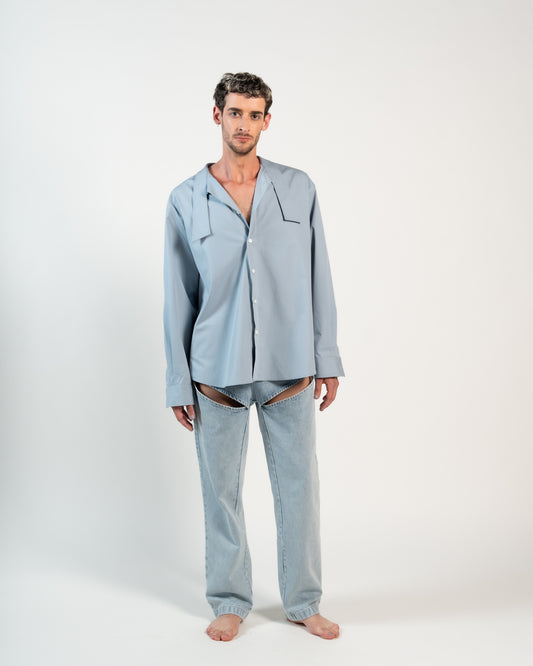 Chemise col long Bleu gris