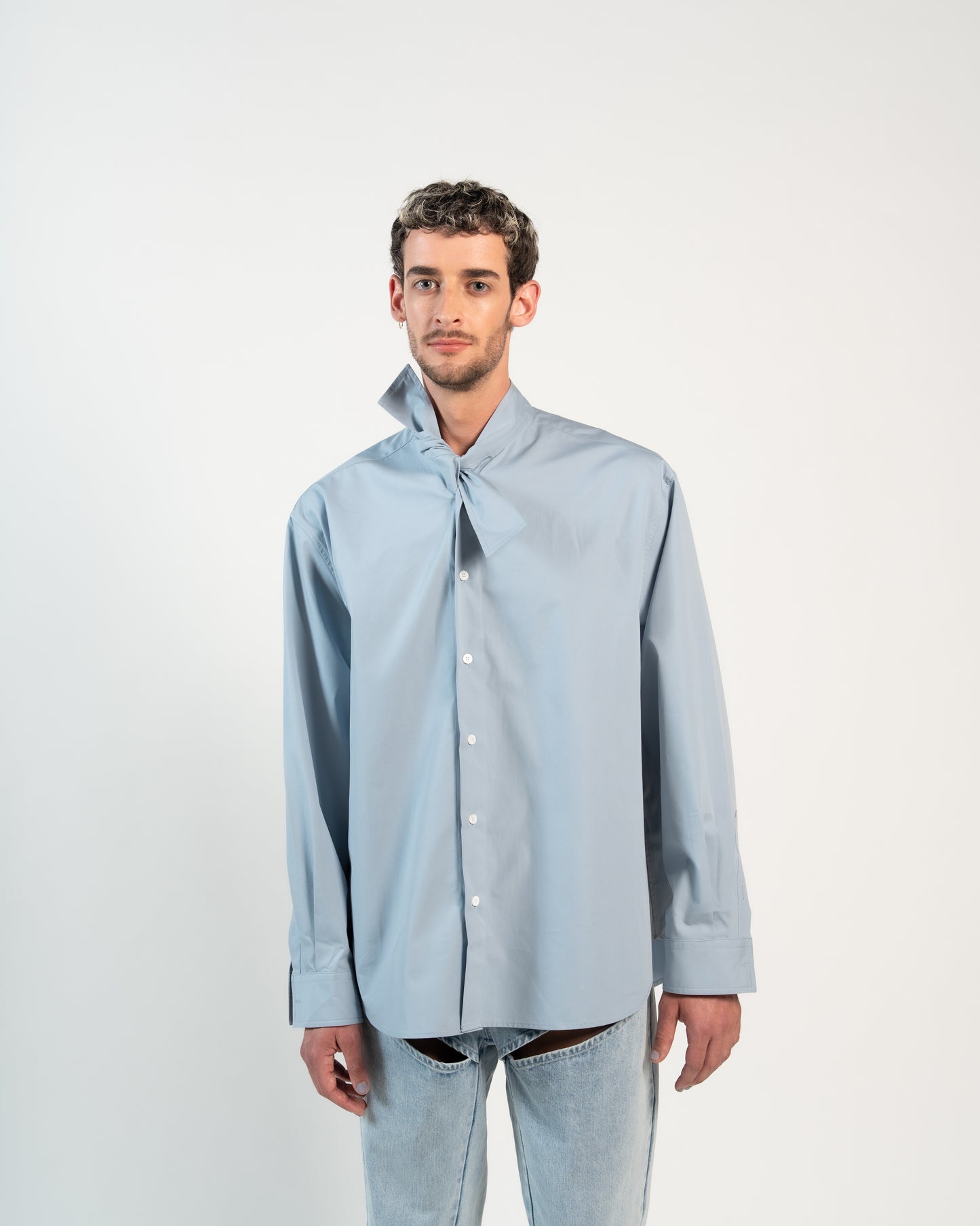 Chemise col long Bleu gris